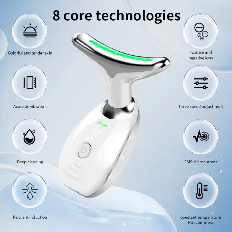 Dispositivo de belleza para cuello y rostro con terapia de fotones LED de colores, reafirmante de la piel, reducción de papada, antiarrugas, masajeador lifting.