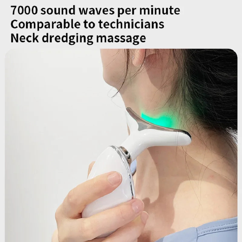 Dispositivo de belleza para cuello y rostro con terapia de fotones LED de colores, reafirmante de la piel, reducción de papada, antiarrugas, masajeador lifting.